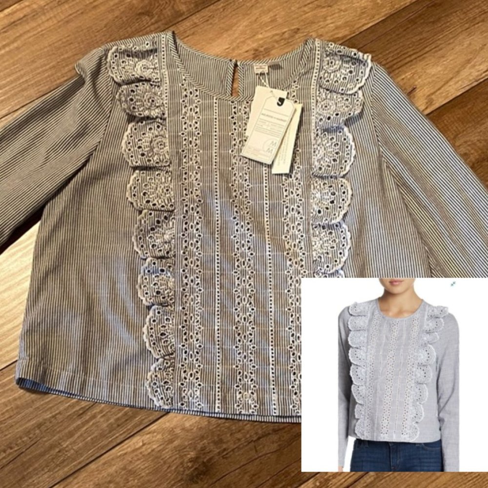 Melrose and Market Denim Striped Ruffle Blouse Top